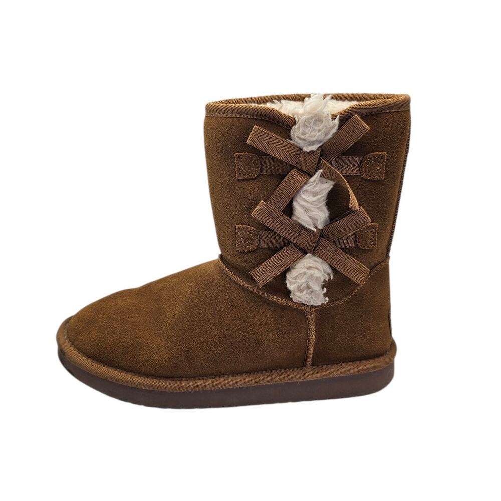 Koolaburra by UGG Victoria Short Bow Boots Youth Girls Size 4 Chestnut Brown